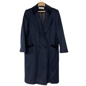 Mackintosh Womens Navy Blue Wool-Blend Double-Breasted Coat Size 12 Petite